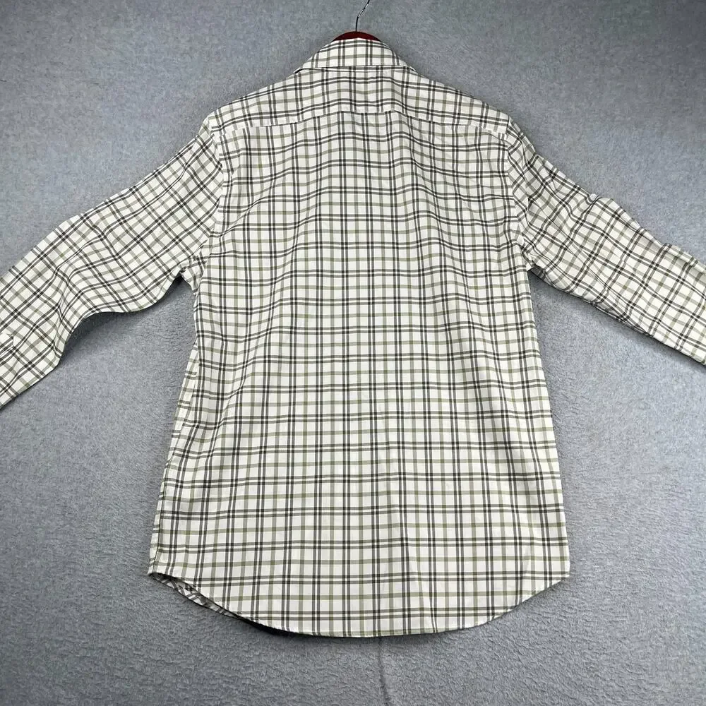 Banana Republic Slim Fit Shirt White Green Plaid Casual Button Up Long Sleeve M